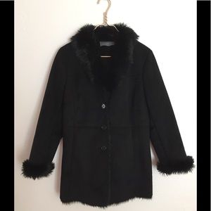 Ann Taylor Black Faux Fur Button Up Jacket MP